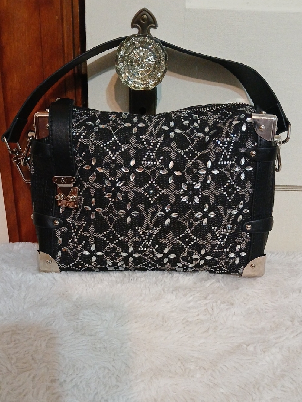 Designer-Inspired Black Embellished Mini Shoulder Bag